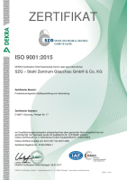 Bild: Zertifikat DEKRA ISO 9001:2015 SZG mit Hyperlink zum Zertifikat als PDF