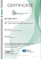 Bild: Zertifikat ISO 9001 SZG EN mit Hyperlink zum Zertifikat als PDF